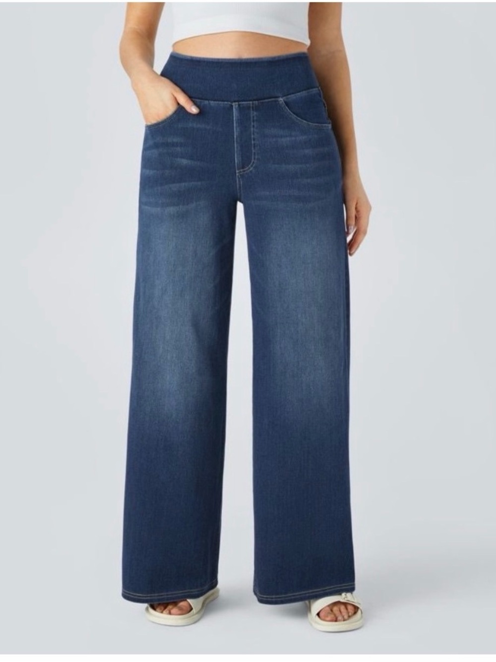 New with tags, HALARA Dark Blue Wide-Leg Pull-On Jeans